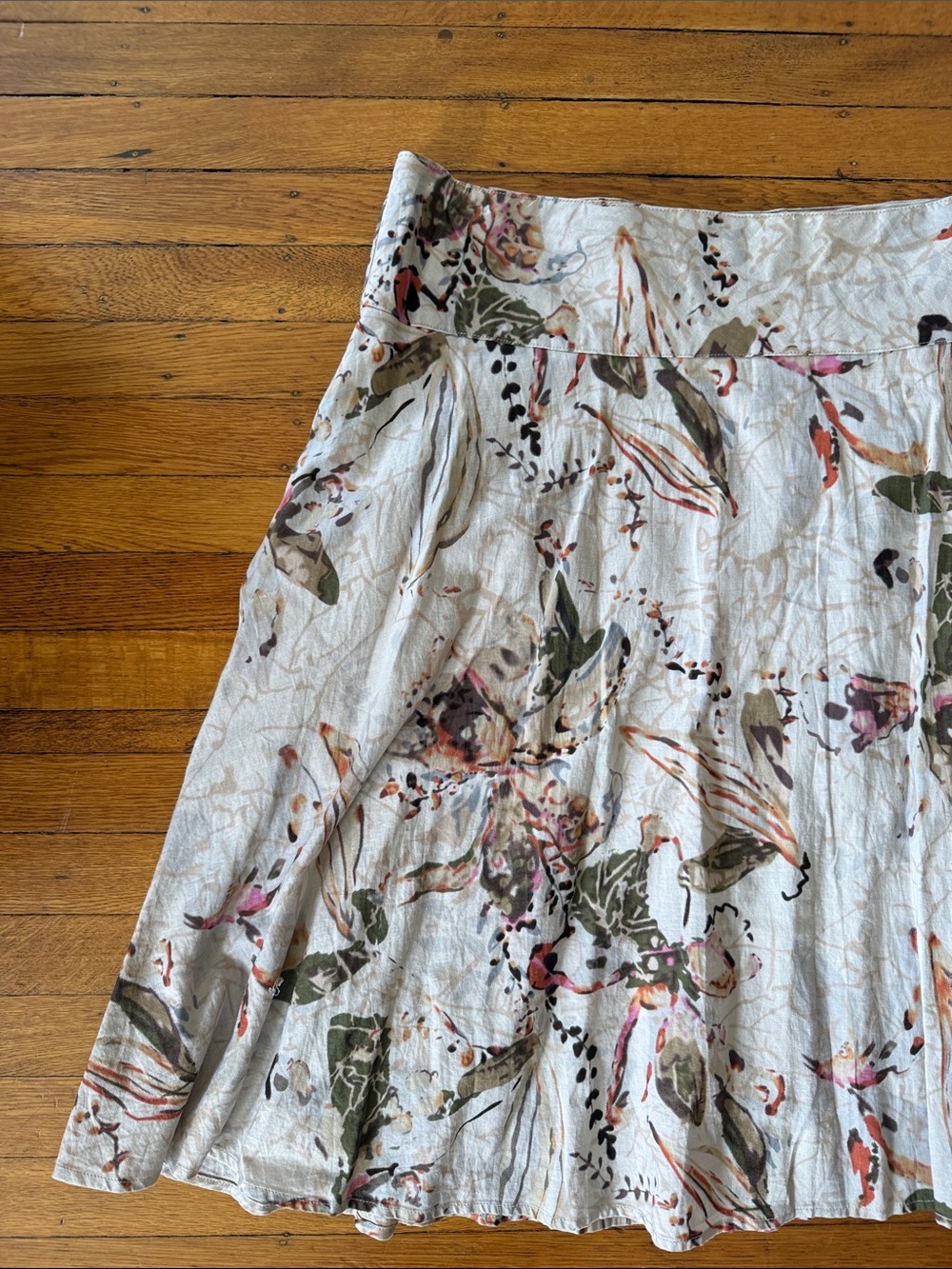 Coldwater Creek Floral Cotton Circle Skirt in Ivory with Green and Pink - Picture 2 of 5